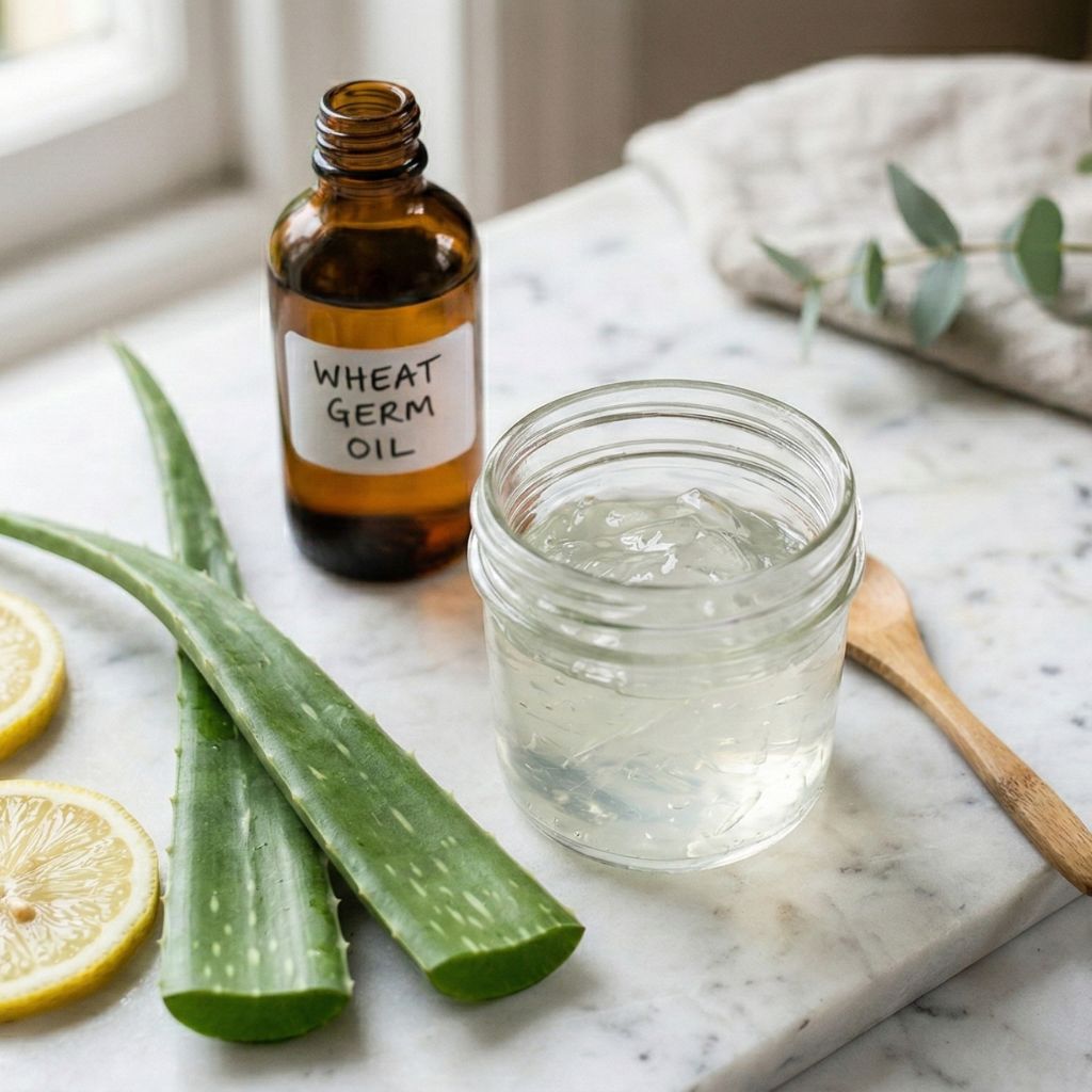 Extracción de gel de aloe vera casero con cuchara sobre tabla de madera